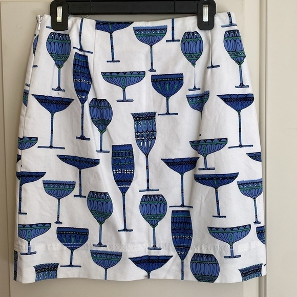 Talbots Cotton White Blue Cocktail Glasses Pencil Skirt Sz 4 - Picture 4 of 6